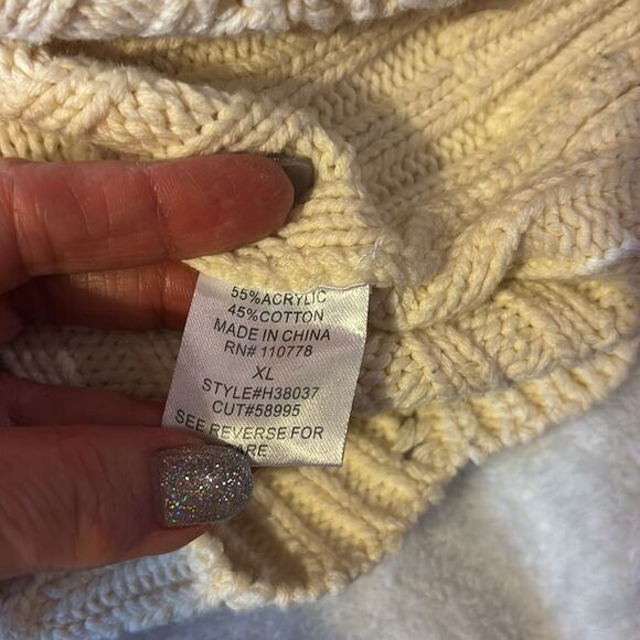 Anthropologie HAZEL Cream Cable Knit Crew Neck Sweater. Sz XL - Picture 11 of 12